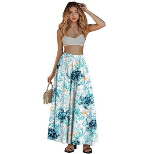Women's Flowy Beach Long Skirts Summer Pleated High Waisted Casual Long Dress with Pockets4