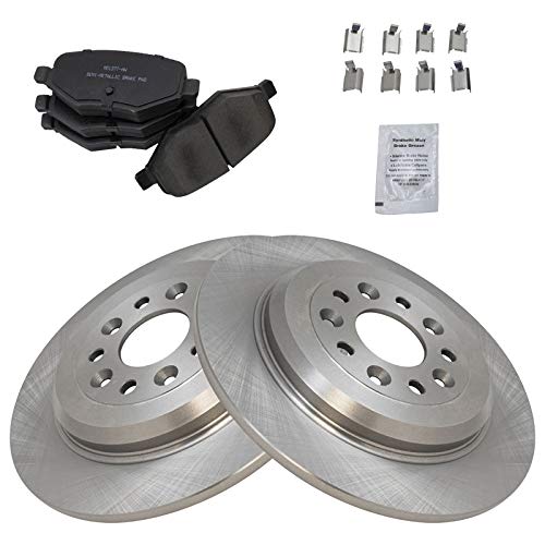 Image of TRQ Rear Brake Pad and Rotor Set Semi Metallic Solid Rotors | For 2011-2014 Ford Edge 2011-2019 Explorer 2009-2019 Flex 2010-2019 Taurus 2009-2012 Lincoln MKS MKT 2011-2015 MKX