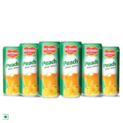 Image of Del Monte Peach Fruit Drink (Pack of 6) -With real peach bits | Sweet, Juicy & Perfect for Cocktails & Mocktails |No added preservatives