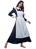 JMwapar Women's French Maid Outfit Long Maid Dress with Maid Apron Cosplay Halloween Lolita Fancy Dress Maid Costume