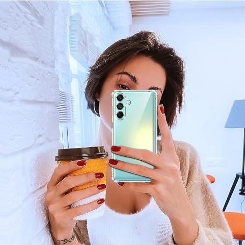 Image of Lustree Back Cover Transparent Case Compatible with Samsung Galaxy M55 5G | Clear + TPU Case with 4 Corner Air Cushion Protection & Camera Protection | Slim& Stylus Cover