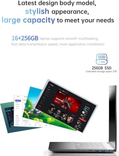 Image of MALLRACE Laptop,17.3-Inch FHD Display Laptop Computer with Quad Core-12th Alder Lake N95(Beats N5095,Up to 3.4GHz), 16GB RAM 256GB ROM Traditional Laptop Computer,6000Mah Battery,Silver