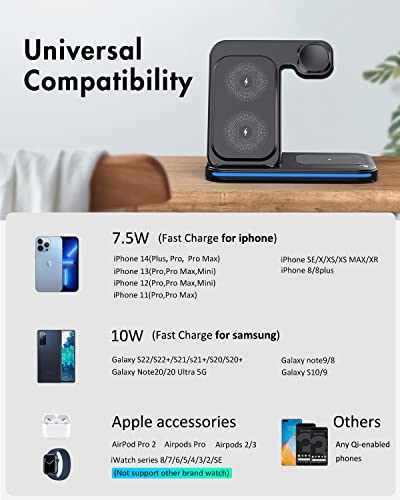 Charger Station For Apple Multiple Devices, 3 In 1 Fast Wireless Charger Stand Dock Foldable For Iphone 14 13 12 11 Pro X Xs 8 Plus Apple Watch Series 8 7 6 Se 5 4 3 2 & Airpods 3/2/Pro With Adapter #TOP1