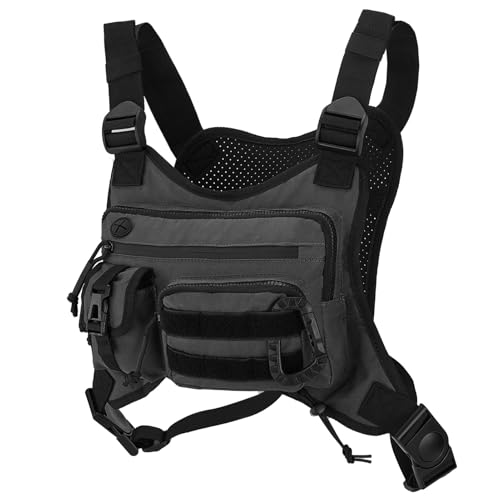 AzReference Tactical Chest Bag for Men, Running Vest Lightweight Adjustable EDC Sport Front Chest Pack Extra Storage Pouch for Workouts Cycling Hiking Outdoor, Black