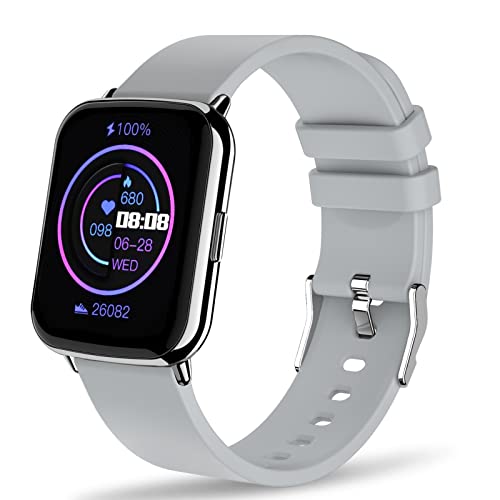 Montre Intelligente, Hadisala 1.69" Fitness Tracker pour téléphones Android iOS, Traqueur d'activité avec Moniteur de fréquence Cardiaque, Smartwatch étanche IP68 pour Hommes Femmes-Silver Cover