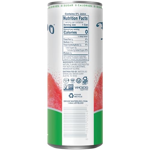 Waterloo Still Water, Watermelon Lime Mint Naturally Flavored Purified Water | 12 Fl Oz Cans (Pack of 12) – Zero Calories and Zero Sugar or Sweeteners