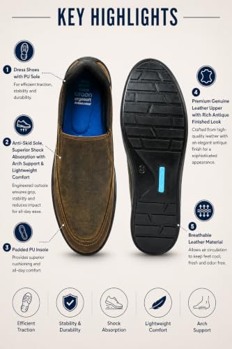 Image of Ergon Denver Genuine Leather Men's Formal Slip-On Shoes | Available in Black, Tan & Tan Napa | Cushioned Comfort | Office, Business Sizes UK 6-11