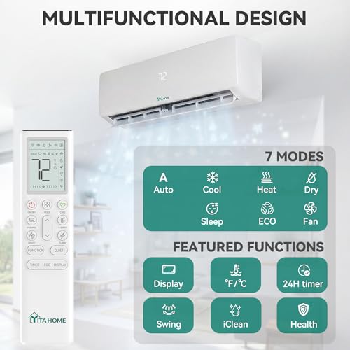 Image of YITAHOME 24000 BTU Mini Split AC /Heating System, Ductless Split Unit AC and Heat, 230V 20 SEER2 Energy Efficient Inverter Air Conditioner, Wifi Enabled Compatible with Alexa Cool Up to 1500 Sq. Ft