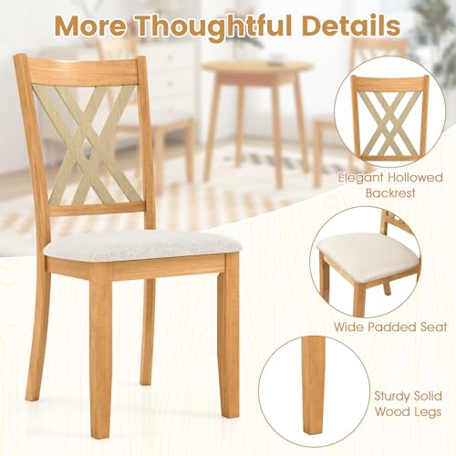 Image of COSTWAY Wooden Dining Chairs Set of 4 with Fabric Padded Seat, Natural | Farmhouse Armless Kitchen Side Chair with Rubber Wood Frame & High Back for Dining Room, Living Room and Restaurant