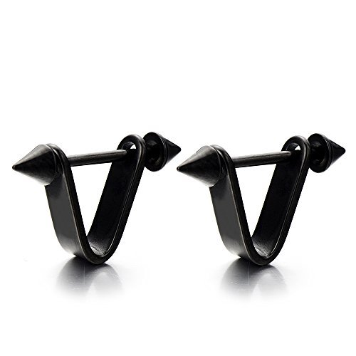 Noir Pointes Triangle Boucle d'oreille Charnière - Boucles d'oreilles Créoles - pour Homme Femme Garçons