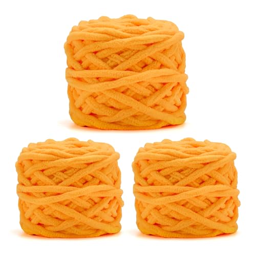 Image of INNDUN Blanket Yarn 3 Pack of 100g /3.5oz - Yellow Chenille Yarn 6 Super Bulky - Knitting, Crocheting & Crafts Chunky Yarn