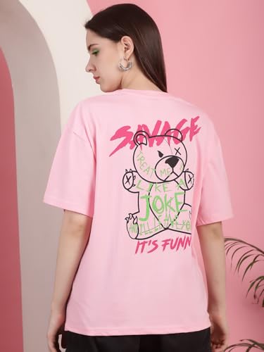Image of Preneum Women's Cotton Cool Graphic Printed Baggy Fit Drop-Shoulder Sleeves Cotton Oversized T-Shirt