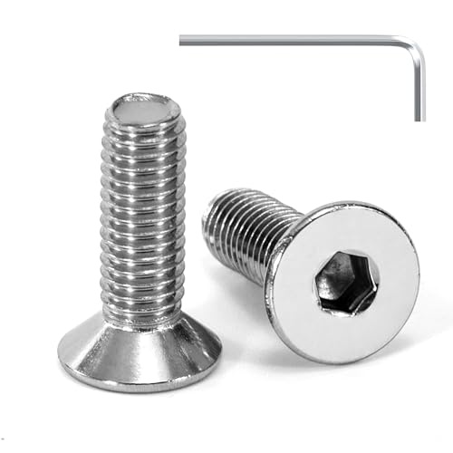 Tunejoy Tornillo Avellanado M5 x 16 mm Tornillos de Cabeza Avellanada Hexagonal de Acero Inoxidable A2 V2A Norma DIN 7991 con llave Allen Rosca Completa 20 Piezas