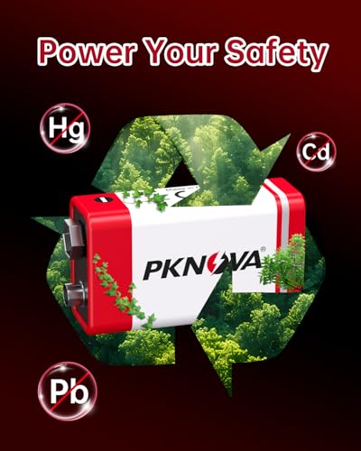 Image of PKNOVA 9V Batteries Carbon 9 Volt Battery for Smoke Detector 9V 6F22 Square Battery, Long-Lasting, 4 Pack