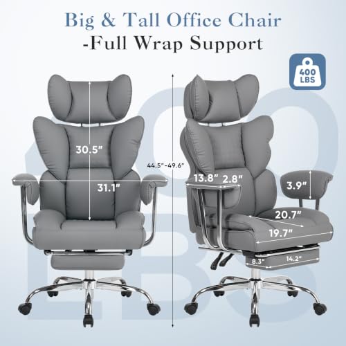 Image of DUMOS Big and Tall Home Office Desk Chair, Executive Chair with Footrest