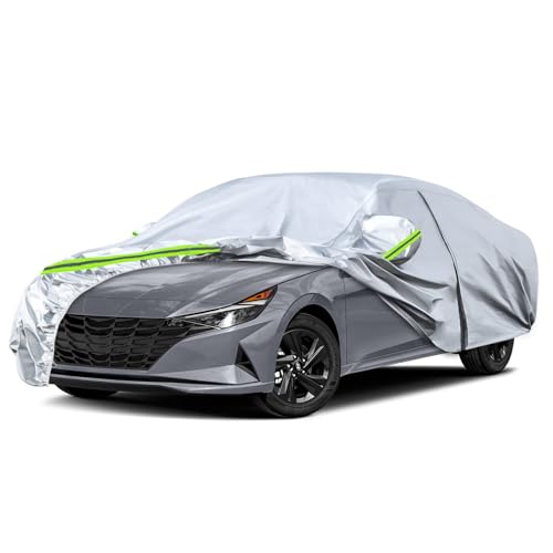 Image of Waterproof Car Covers Replace for 2006-2025 Hyundai Elantra, 6 Layers Silver All Weather Custom-fit Car Cover with Zipper Door & Windproof Bands for Snow Rain Dust Hail Protection
