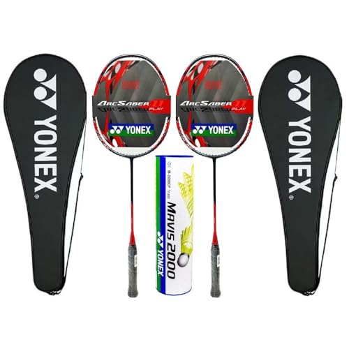 2X Yonex Arcsaber 11 Play Pre Strung Baminton Racquet, Grayish Pearl Bundled with Yonex Mavis 2000 Yellow Shuttlecock