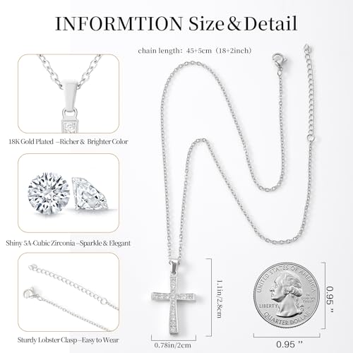 Gold Cross Necklace for Women Diamond Necklace for Women Sparkling Cubic Zirconia Pendant 18K Gold Plated Cross Pendant Religious Jewelry with Diamond Birthday Gift Christian Gifts for Her4