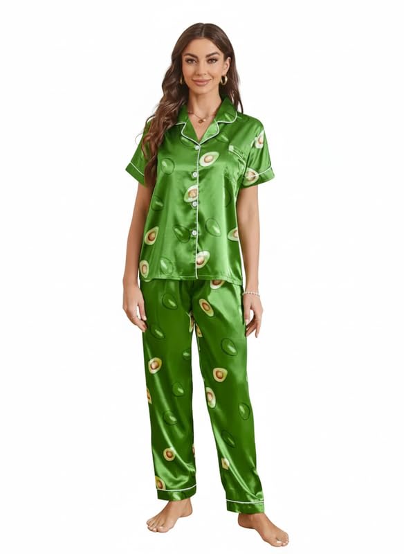 Image of Night Suit for Women with Full Sleeve Button-Down Top with Pant Dress for Woman, Night Dress for Woman, Cotton Two-Piece Loungewear Set