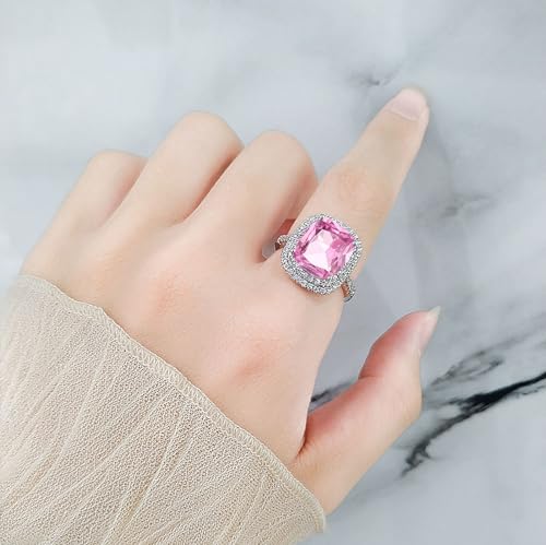 Rings for Women, CZ Halo Engagement Ring Cubic Zirconia Wedding Ring 10 * 12mm Cushion Cut Promise Ring Silver Plated Fashion Jewelry2