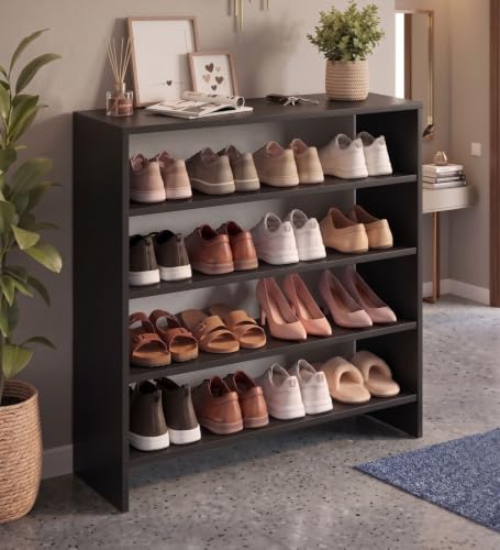 Image of Spyder Craft Engineering Wood Open Shelf Shoe Organizer Shoe Cabinet for Home, Shoe Rack with Multiple Shelves, Space Saving Shoe Rack for Entryway, Living Room & Bedroom, Black, DIY Assembly