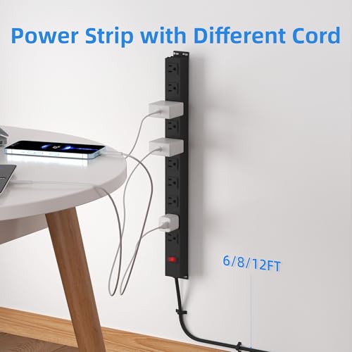 Image of 10 Outlet Metal Power Strip,8FT Long Extension Cord Heavy Duty for Kitchen,Office,School,Commercial,Workshop,Industrial,ETL Certified and Listed Socket,1825W /125V /15A,Black(8FT)