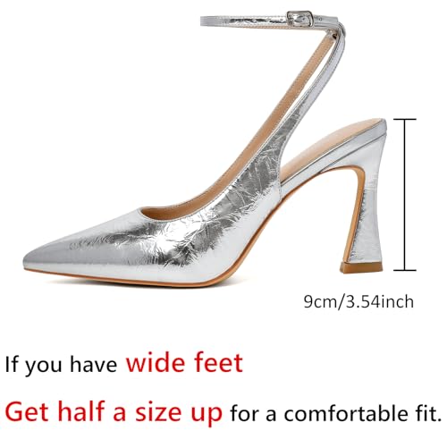 Image of Susanny Womens Slingback Closed Toe Ankle Strap High Heels Pointed Toe Pumps Comfortable Stiletto Sexy Buckle Strappy Dressy Shoes for Wedding Bridal Party Work