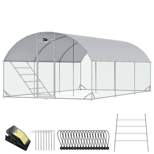 Image of CHIKENCOOP 19.5x6.5x6.6ft Metal Chicken Coop, Full-Cover 3-Room Chicken Run