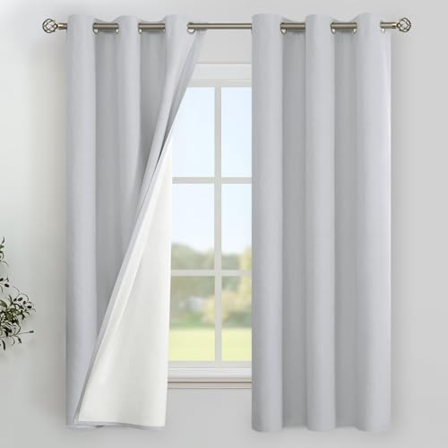 YoungsTex Light Grey Linen 100% Blackout Curtains 63 Inch Length for Bedroom, Full Room Darkening Thermal Insulated Drapes with Grommet for Living Room, 2 Panels, 38 X 63 Inch