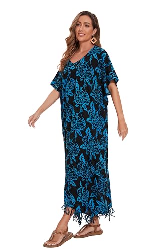 Image of Beautybatik Women Hand Blocked Batik Rayon Caftan Kaftan Bali Loungewear Maxi Plus Size Long Dress XL to 4X