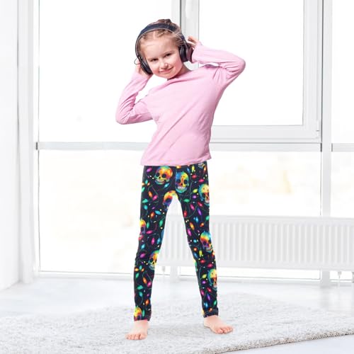 Neon Skulls Light Girls Leggings Soft Stretch Workout Yoga Dance Pants for Kids Casual Tights4