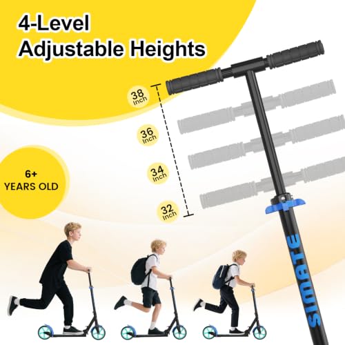 Image of SIMATE Kick Scooter for Kids Teens & Adults, 4 Adjustable Heights, 8IN All Terrain Big Wheels, Foldable and Lightweight, Gifts for Girls Boys