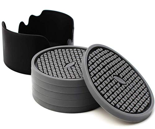 IYYI Lot de 6 Dessous de Verre en Silicone, Dessous de Verre pour Boissons, rainures Profondes, absorbants, protègent Les Meubles Contre Les dommages, Grand Tapis de 10,2 cm (Gris)