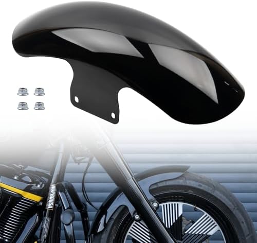 Fatboy Front Fender Compatible with 2018-2025 Harley-Davidson Fatboy FLFB FLFBS 18" Front Wheel Replacement Stainless Steel Short Front Fender Pre-Drilled(Gloss Black Finish)