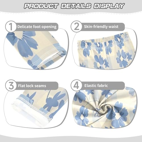 Toddler Girls Leggings Printed Yoga Pants Leggings Light Blue and Cream Floral Plaid for Kids3