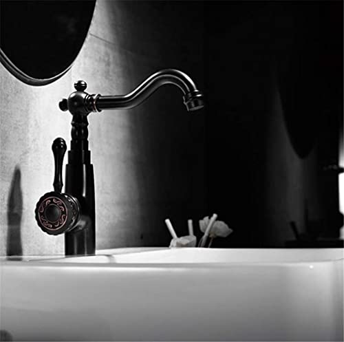 Robinet de salle de bain avec eau pivotante 360 et mitigeur en laiton noir