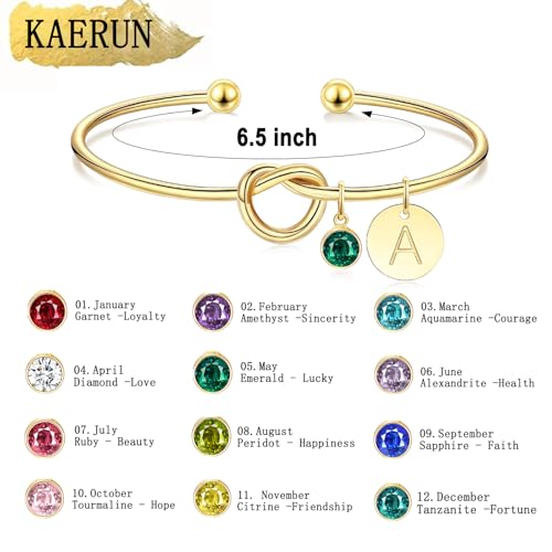 Initial Birthstone Gold Bracelets for Women Trendy 14K Gold Plated Letter A-Z Initial Charm Bracelet Tie the Love Knot Adjustable Cuff Bangle Birthstone Bracelets Birthday Bridesmaid Proposal Gifts4