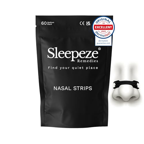 Nasal Strips Medium x60 Black, New Packaging Design, Snoring Devices, Nose Strips for Breathing, Anti Snore Devices, Snoring Device for Men and Women, Helps Reduce Snoring Drug Free, Sleepeze Remedies