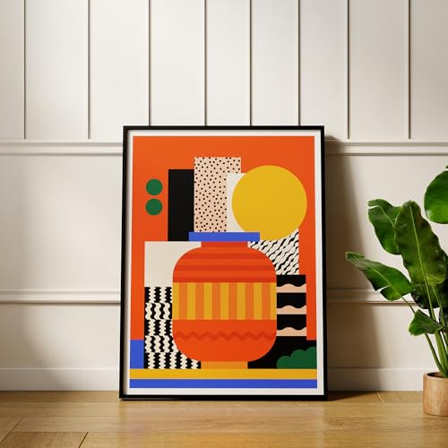 Abstract Vase Framed Wall Art, Mid-Century Modern Decor for Living