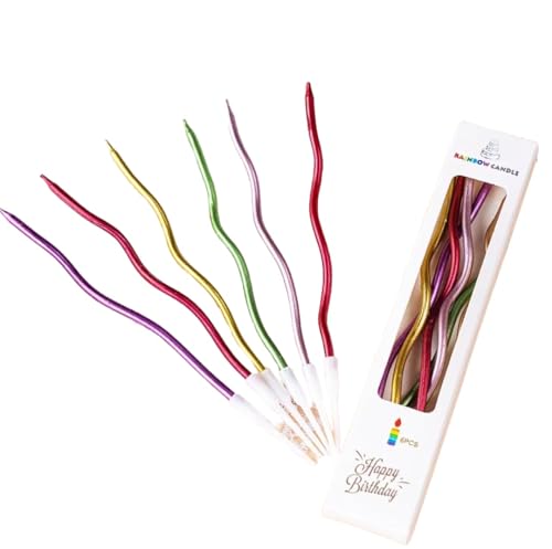 Image of Unscented Party Twisty Metallic Multicolor Spiral Candles-6Pc, Twisty Candles for Birthday, Baby Shower, Wedding Anniversary Party & Cake Decoration