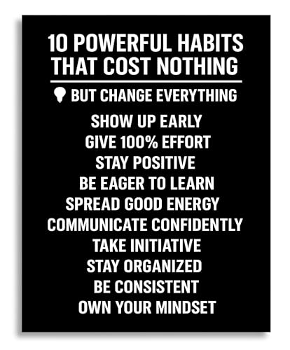 Motivational Wall Art Office Decor - 10 Powerful Habits Inspirational