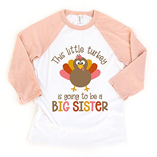 Little Turkey Big Sister Thanksgiving Toddler Youth T-Shirt, Holiday Girl Raglan Tee