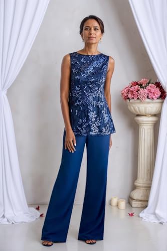 3 Pieces Mother of The Bride Pant Suits with Jacket Sequin Lace Formal Dress Outfits for Women Wedding Guest3