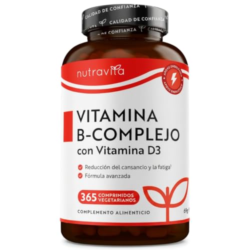 Nutravita Vitamina B Complejo con Vitamina D3 para Energía y Enfoque 365 Vegetariano Tabletas