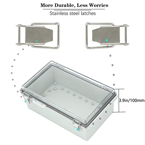 Image of Zulkit Junction Box ABS Plastic Dustproof Waterproof IP67 Electrical Boxes Hinged Shell Outdoor Universal Project Enclosure Grey Clear Cover, Stainless Steel Buckles 10.2 x 6.3 x 3.9 Inch