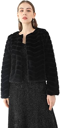 FURTOO Womens Winter Coats Faux Fur Jacket For Women Fuzzy Open Front Shaggy Shacket Short Jackets