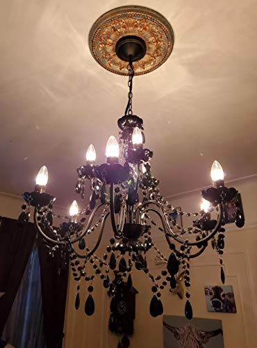 Image of gypsy color The Original Brink House 9 Light Black Hardwire Flush Mount Chandelier H26 inchxW27 inch, Black Metal Frame, Glass Stem and Acrylic Crystals