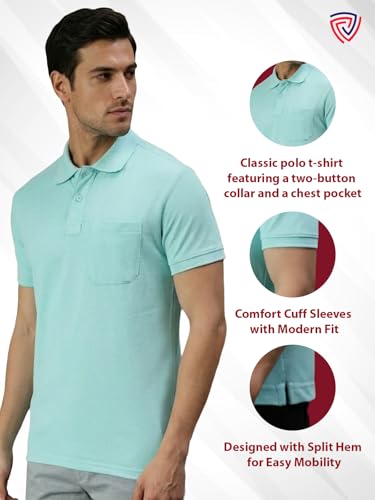 Image of Lux Cozi Men's Polo T-Shirt Regular Fit Half Sleeves with Pocket | Cotton Blend Polo Neck Collar T-Shirt for Men | Casual, Office Comfortable Breathable T-Shirt | Stylish Plain Tee