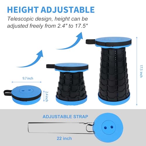 gnisbis Upgraded Collapsible Stool, Folding Chair with Switch Lock - Prodable Camping Stool with Load Capacity 400lbs, Retractable Collapsible Stool for Camping Fishing Hiking