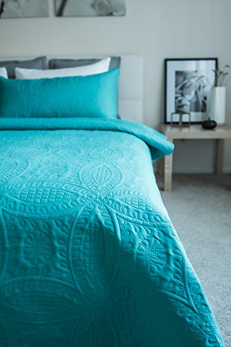 Mezzati Bedspread Coverlet Set Blue-Ocean Teal – Prestige Collection - Comforter Bedding Cover – Brushed Microfiber Bedding 3-Piece Quilt Set (Queen/Full, Blue Ocean Teal)